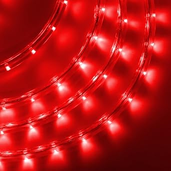 Waterproof LED Round Lights, 220V UK Plug-in Outdoor Flexible Tube Light, 36 LEDs/m for Garden Wedding Party Pub Tree Decoration 15m, Red [Energy Class F]