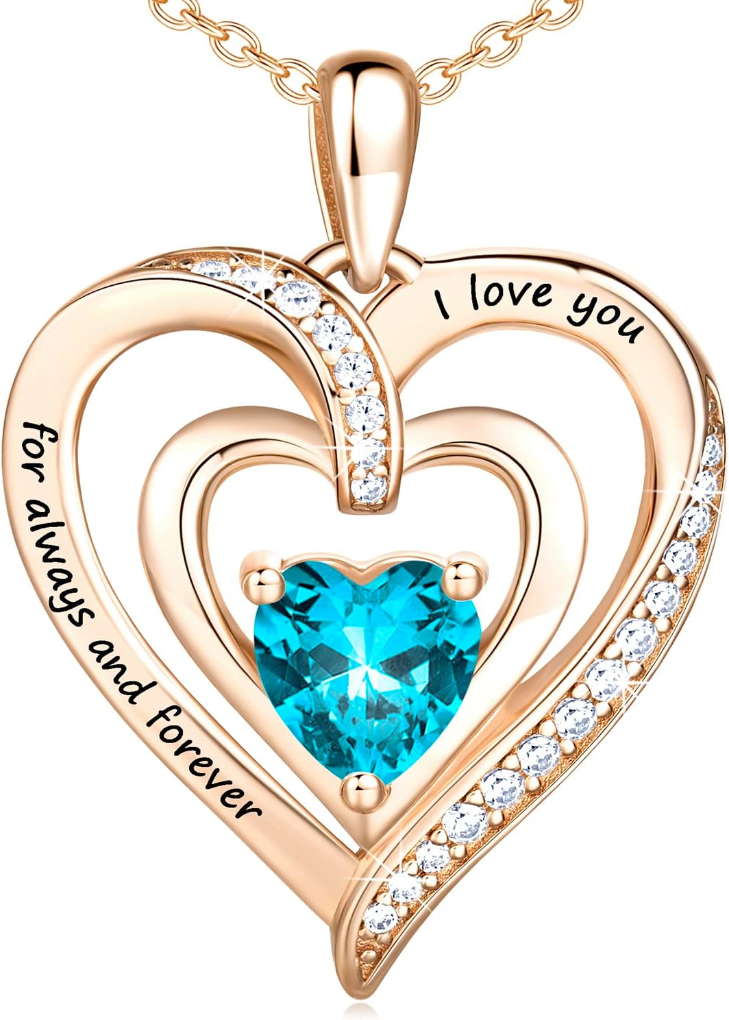 Heart Necklace for Women, 18K Gold Over 925 Sterling Silver Necklace for Women with a Gemstone Birthstone, Sterling Silver, Cubic Zirconia 42+8cm