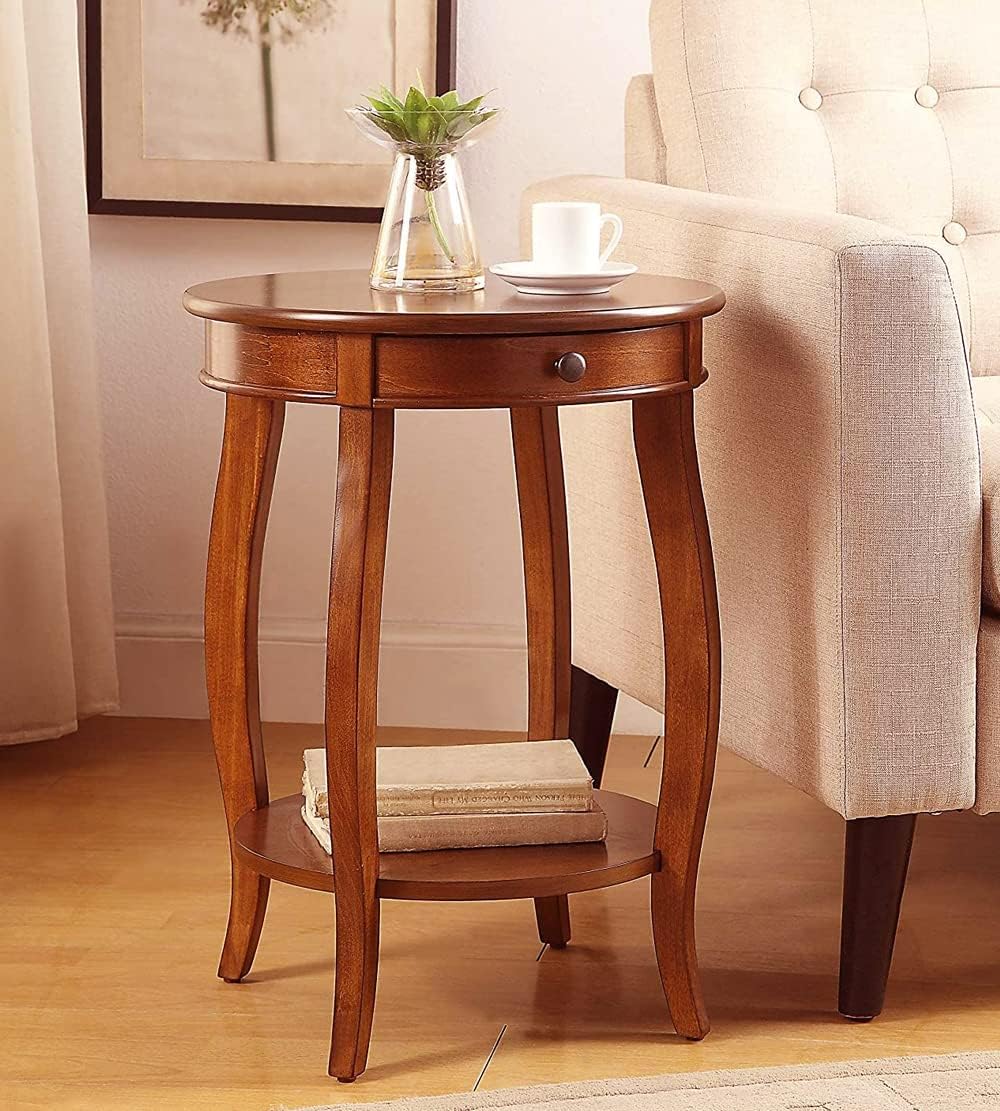 Corner Side Table With Drawer, Chest of Drawers Bedside Table, Retro Coffee Table (Walnut)