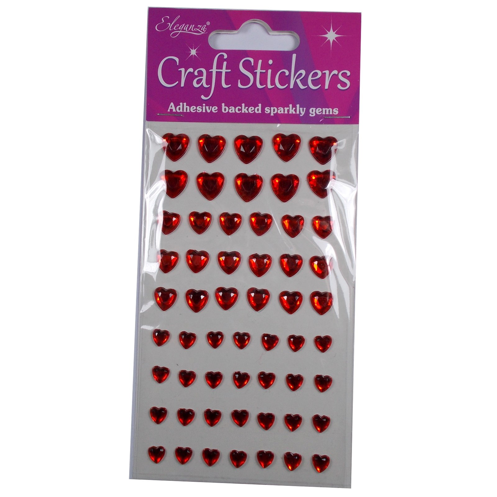 Crafts Stickers Self Adhesive 6mm – 10mm Heart Diamante Red 56 pcs