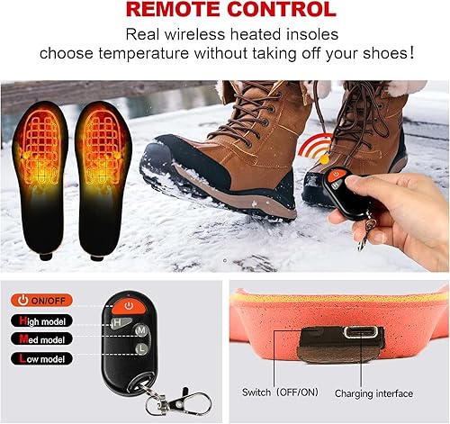 Miniatura 3 de Plantillas calefactables con control remoto recargables Eletric zapatos calefactables insertos para mujeres y hombres, calentador de pies