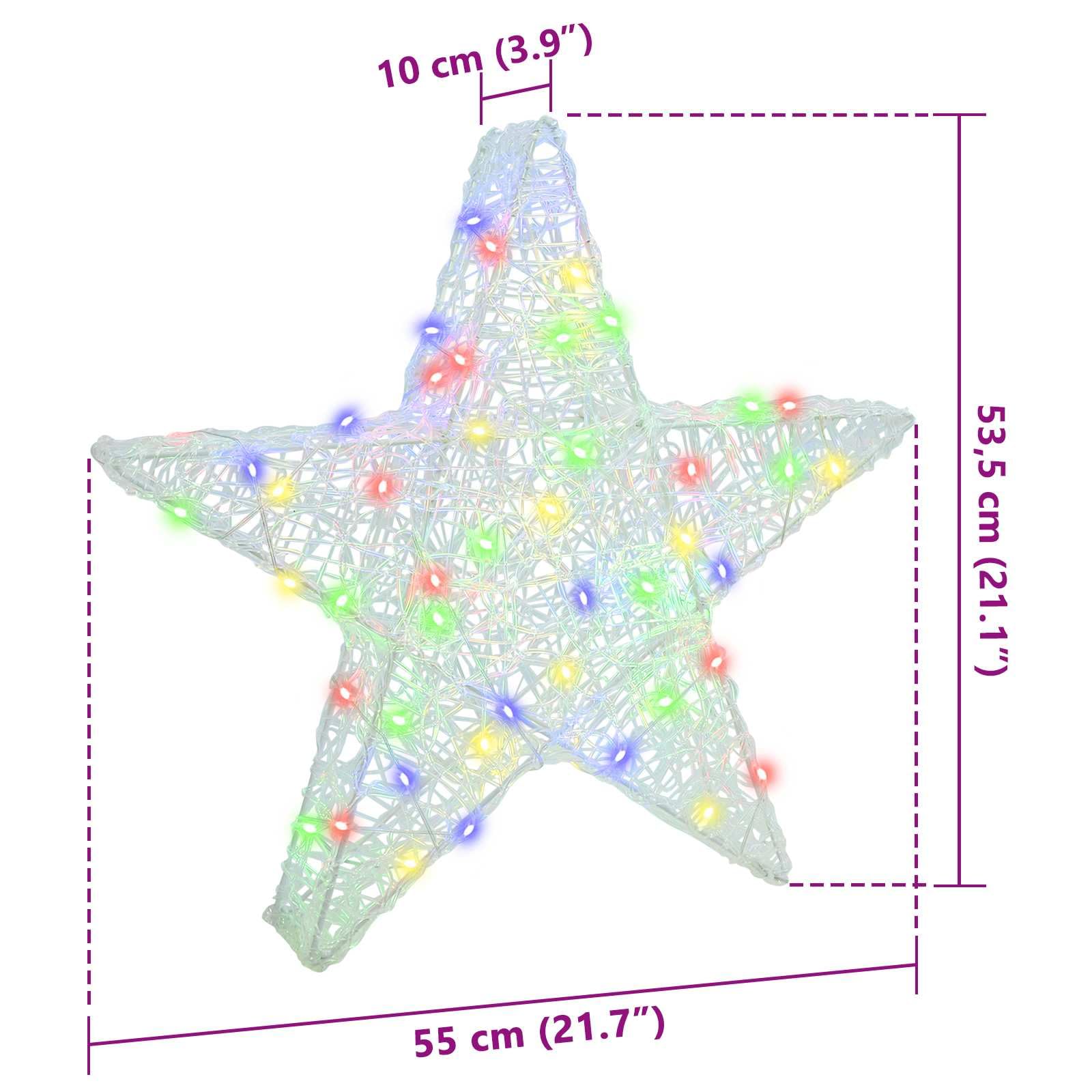 3D Stern mit 50 LEDs Mehrfarbig Acryl Weihnachtsbaumschmuck 55 x 53,5 x 10 cm dekoratives Ornament für Wohnzimmer und Advent mit USB Stromversorgung und Fernbedienung