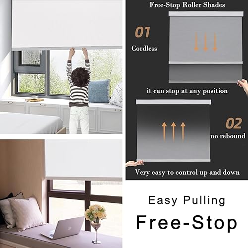 Miniatura 7 de TCBlind Persianas enrollables sin cordones para ventanas, persianas enrollables 100 % opacas con aislamiento térmico, tela de protección UV, fácil