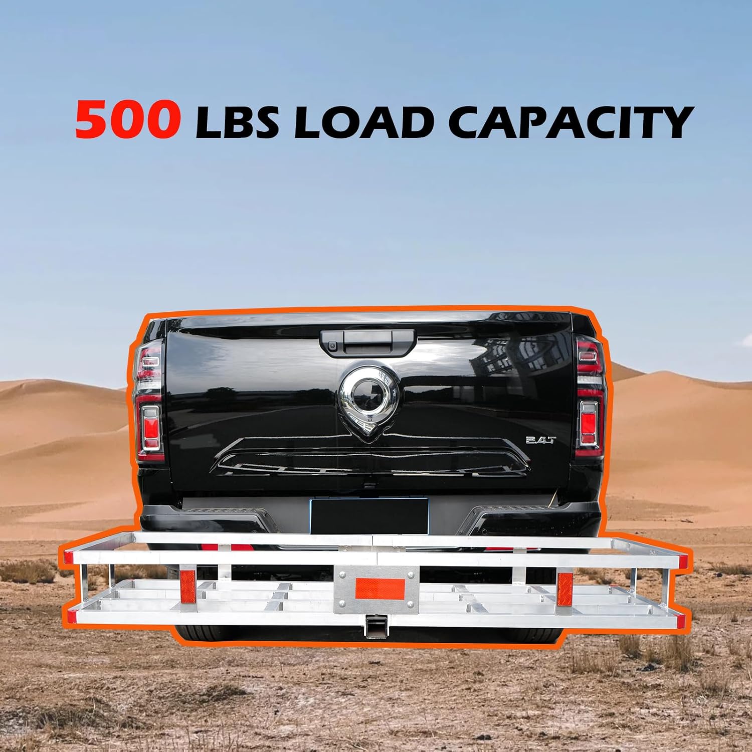 Aluminum Hitch Cargo Carrier 500 lbs Capacity - Folding Luggage Rack for SUV, Car, Truck - Fits 2" Receiver with Powder Coated Angled Shank - 60 x 20 x7 Rustproof Hitch Mount Cargo Basket
