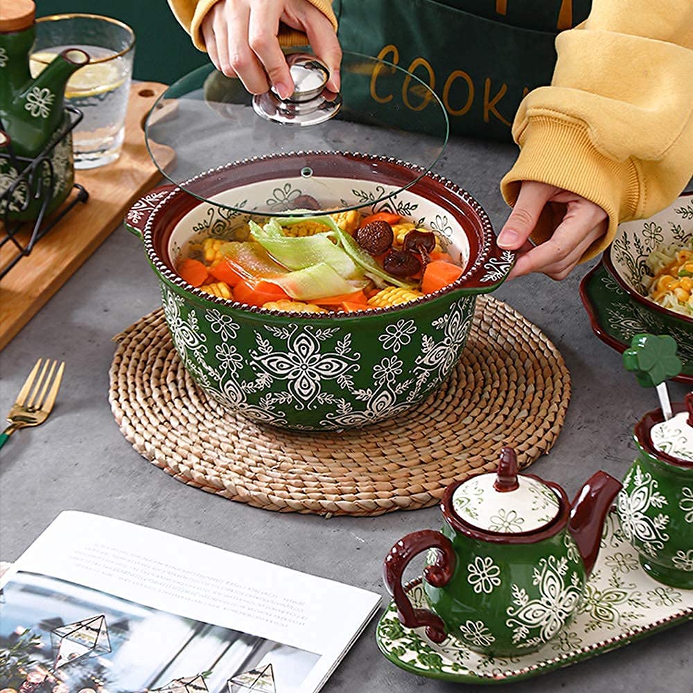 Amazon.co.jp: 8人用40ピース磁器食器セット、田園風プレートとボウル