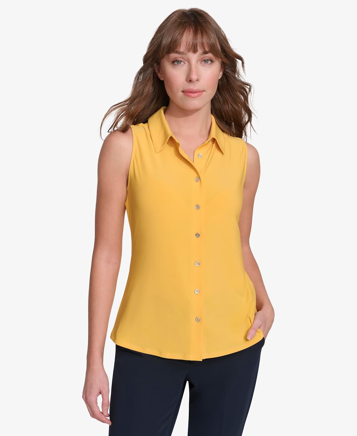 Tommy Hilfiger Womens Classic Collared Button Front Sleeveless-Knit Top - Image 2