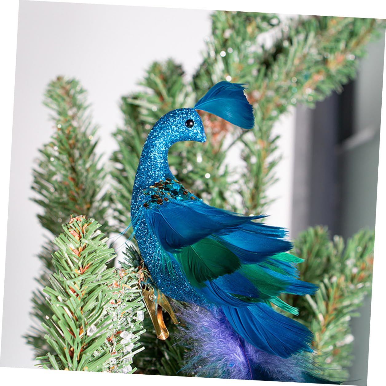 2pezzi Clip Uccelli Finti Decorazioni Clip Uccelli Artificiali Decorazione Albero di Natale Pavone Glitterato Decorazioni Albero di Natale Pavone Forma Natalizia