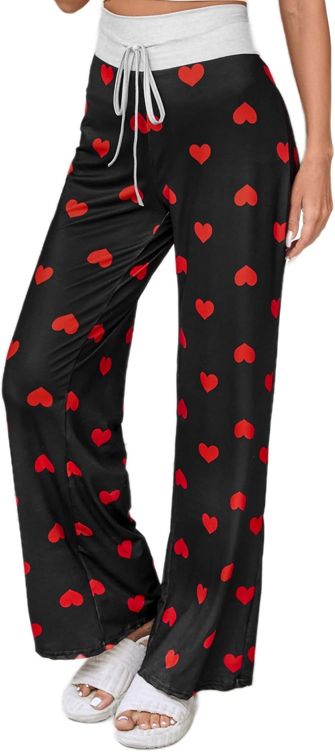 X-Image Women's Comfy Pajamas Drawstring Stretch Floral Print Long Wide Leg Lounge Pants