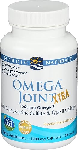 Nordic Naturals Omega Joint Xtra Lemon - 90 geles suaves - 1065 mg Omega-3 sulfato de glucosamina y colágeno tipo 2 - Salud de las articulaciones