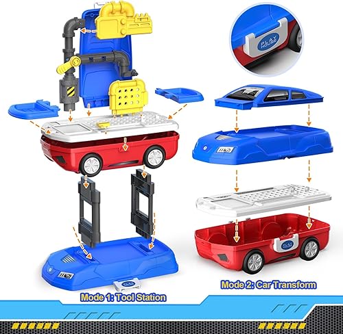 Miniatura 5 de Juego de herramientas para niños, banco de herramientas de trabajo con 69 herramientas y accesorios de juguete realistas, juego de herramientas