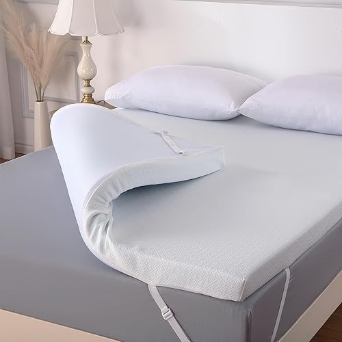 Cubrecolchón de espuma viscoelástica de 3 pulgadas, tamaño King, cubrecolchón de gel suave prémium para un sueño fresco, diseño antideslizante con