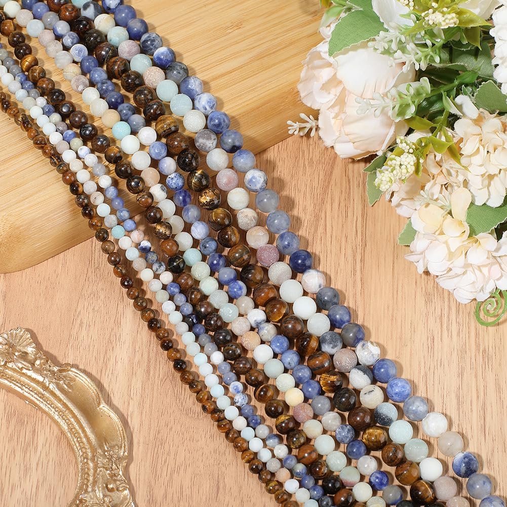 1 Box 198PCS Natural Blue Sodalite Beads with Holes Round Gemstone Blue Patterns Smooth Crystal Loose Spacer Bead Strand for Jewelry Making Bracelet Necklace Earrings DIY Crafts Supplies - Image 6
