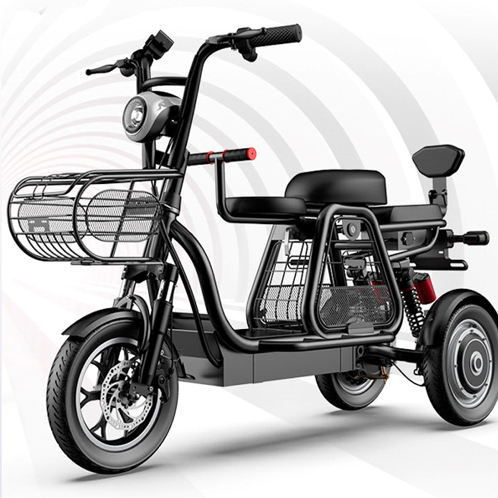 Power-Assisted Double Electric Car Electric Bicycle Electric Tricycle Scooter for The Elderly Battery Car Black