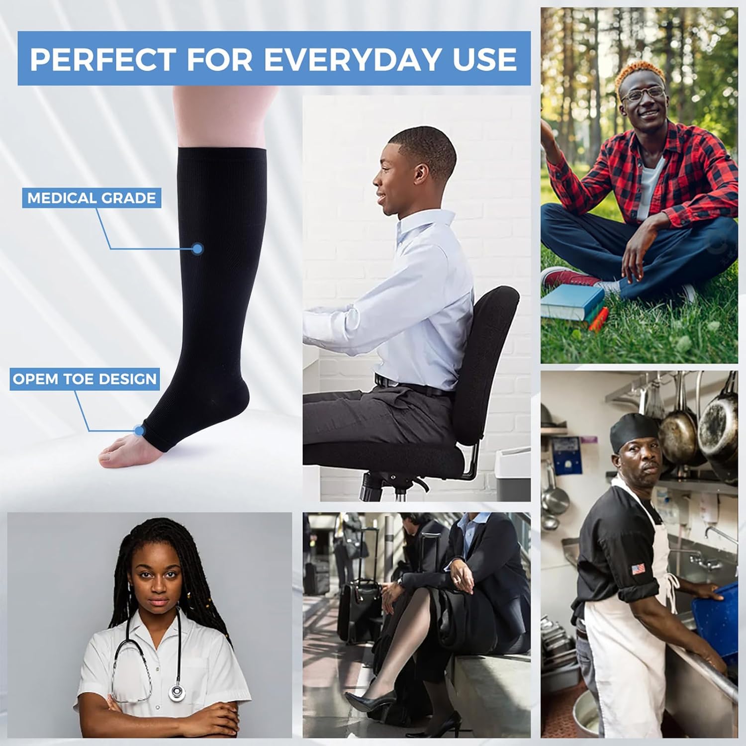 3 Pairs Open Toe Compression Socks for Men & Women - 15-20 mmhg Knee High Stockings for Circulation Support - Image 6