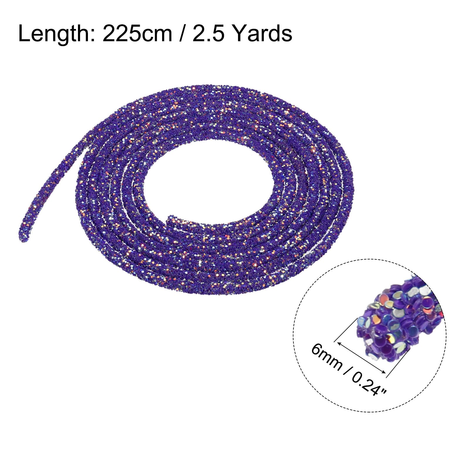 sourcing map 5 Yard 6mm 0.24 inch Glitter Sequins Rope Sequins Rhinestone Tube Cord for DIY Wedding Dresses Costume Clothing Shoes Jewelry Accessory Clear White — view 67