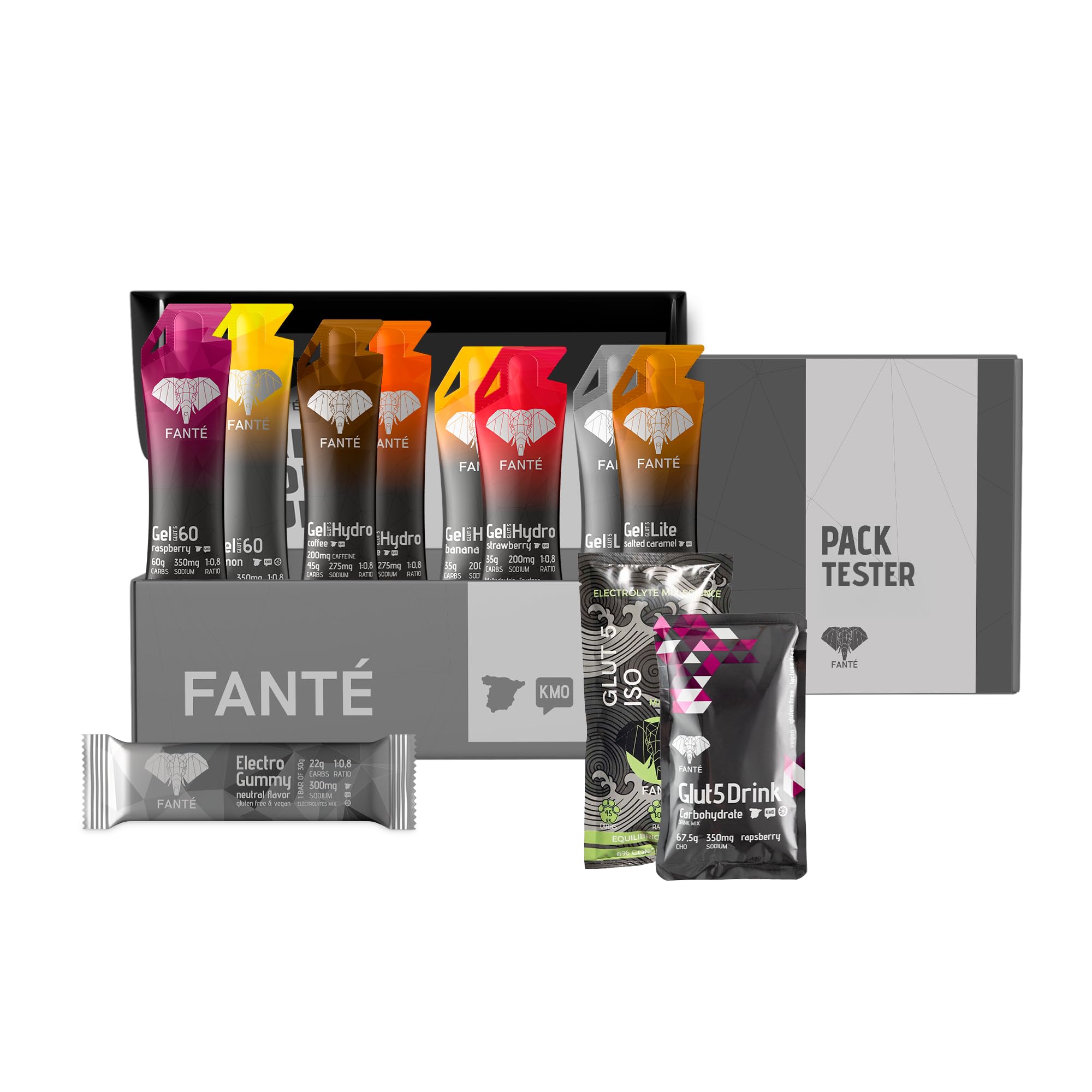 Fanté Tester Pack | Pack Surtido para Descubrir la Gama de geles energéticos de FANTÉ | 8 Geles + 2 Bebidas + 3 gominolas | Con Fruta Ecológica y 350mg de Sodio
