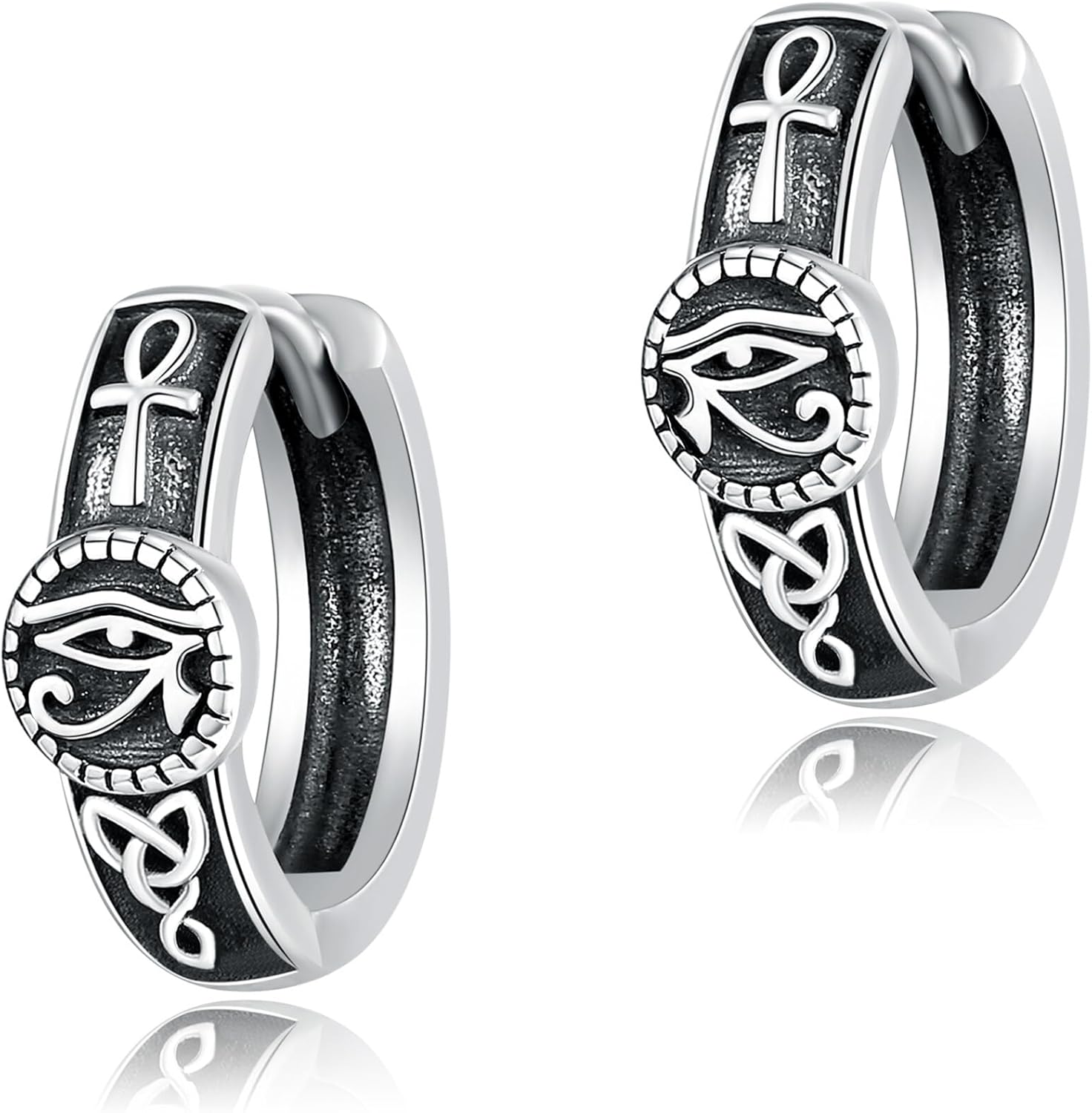 Eye of Horus Earrings Sterling Silver Ankh Huggie Hoop Earrings for Men Egyptian Jewelry Gifts for Men Women