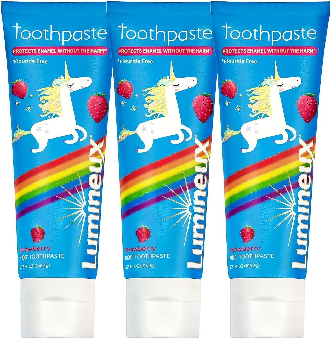 Lumineux Oral Essentials 3 Pack Kids Toothpaste Fluoride Free | Strawberry | NO Artificial Flavors, Colors, SLS Free | Dentist Formulated No Harsh Chemicals