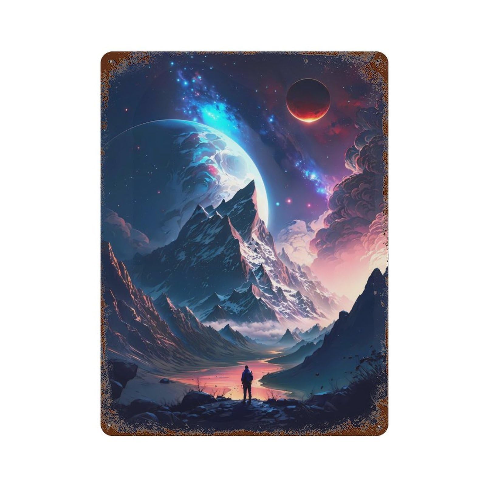 Rust Effect Stellar Twilight Galaxy Aged Metal Wall Plaque 15.7"x11.8", Farmhouse Wall Decor for Office, Studio And Wall Decor