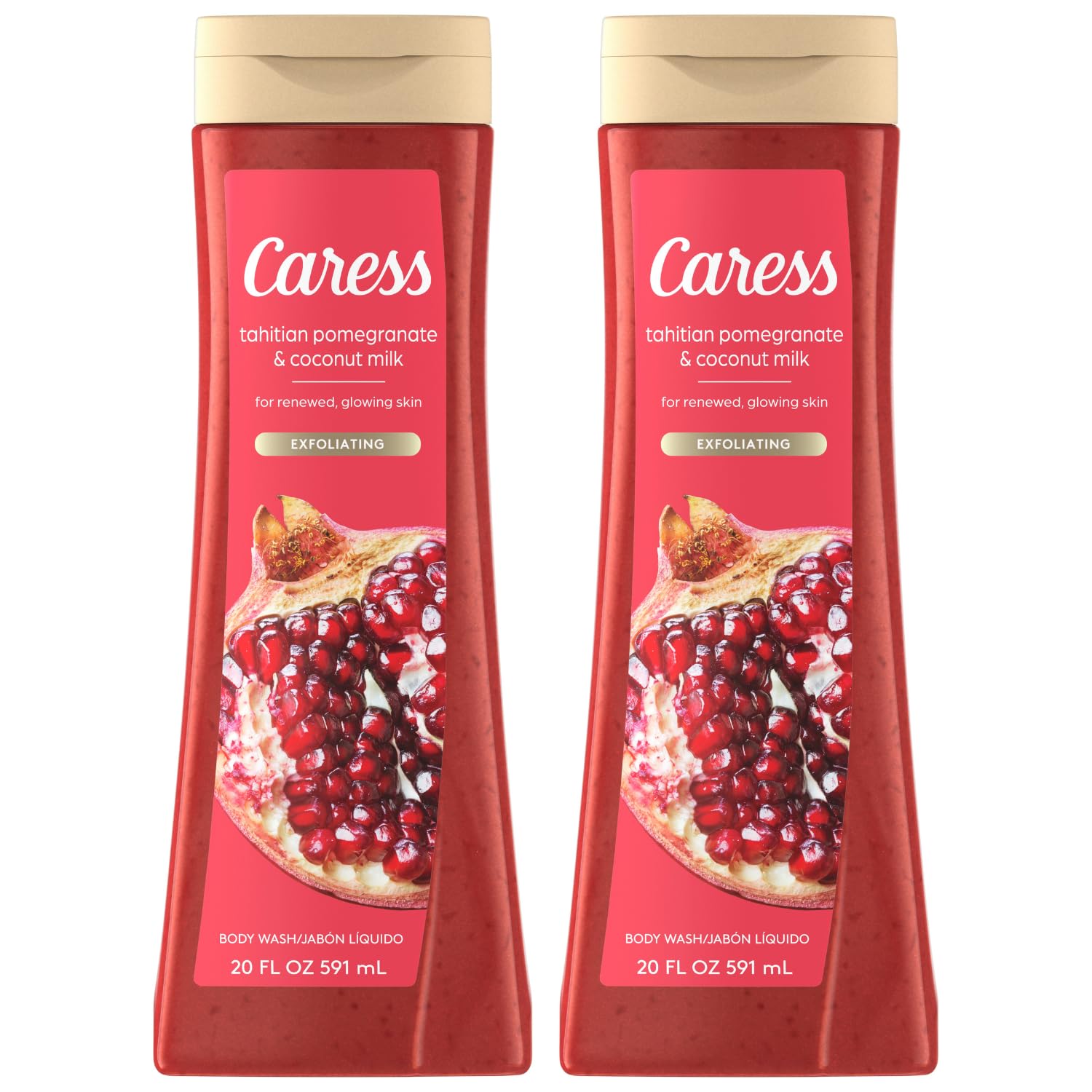 Gel de baño, granada de Tahití y leche de coco, gel de baño hidratante para piel renovada y brillante, jabón líquido exfoliante corporal, 20 onzas líquidas (paquete de 2)