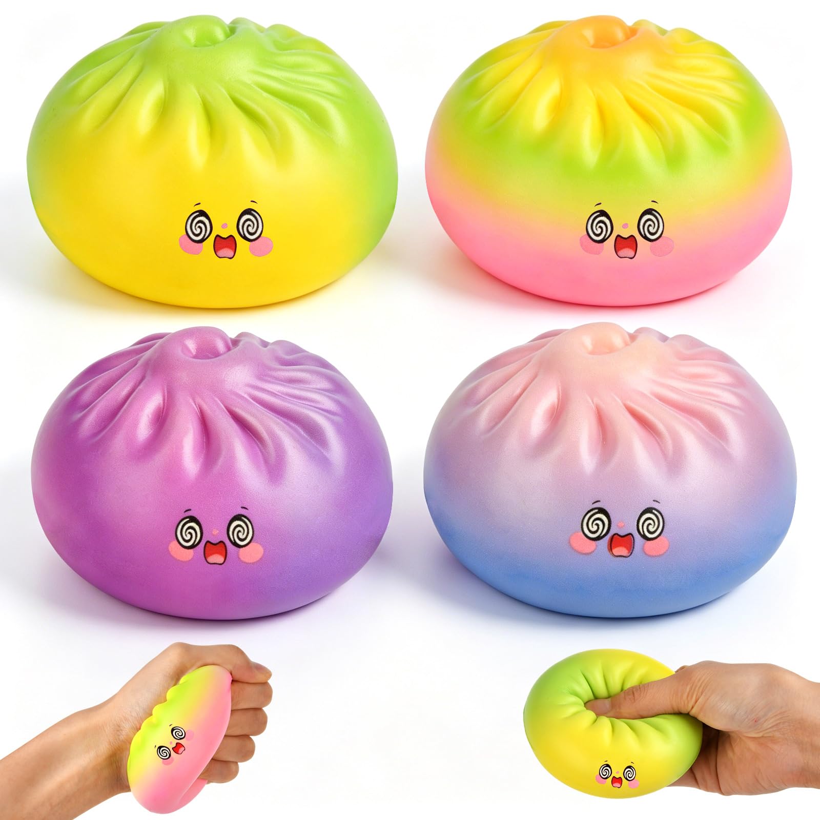 Dumpling Squishies, 4 Random Colors Dumplings Stressball, Soft Bao BunSqueeze Decompression Dough, Squishy Fidget Toys Sensory Stress Ball, Slow Rising Fidgets Bao Bun Anxiety Relief Kid Adult Gifts