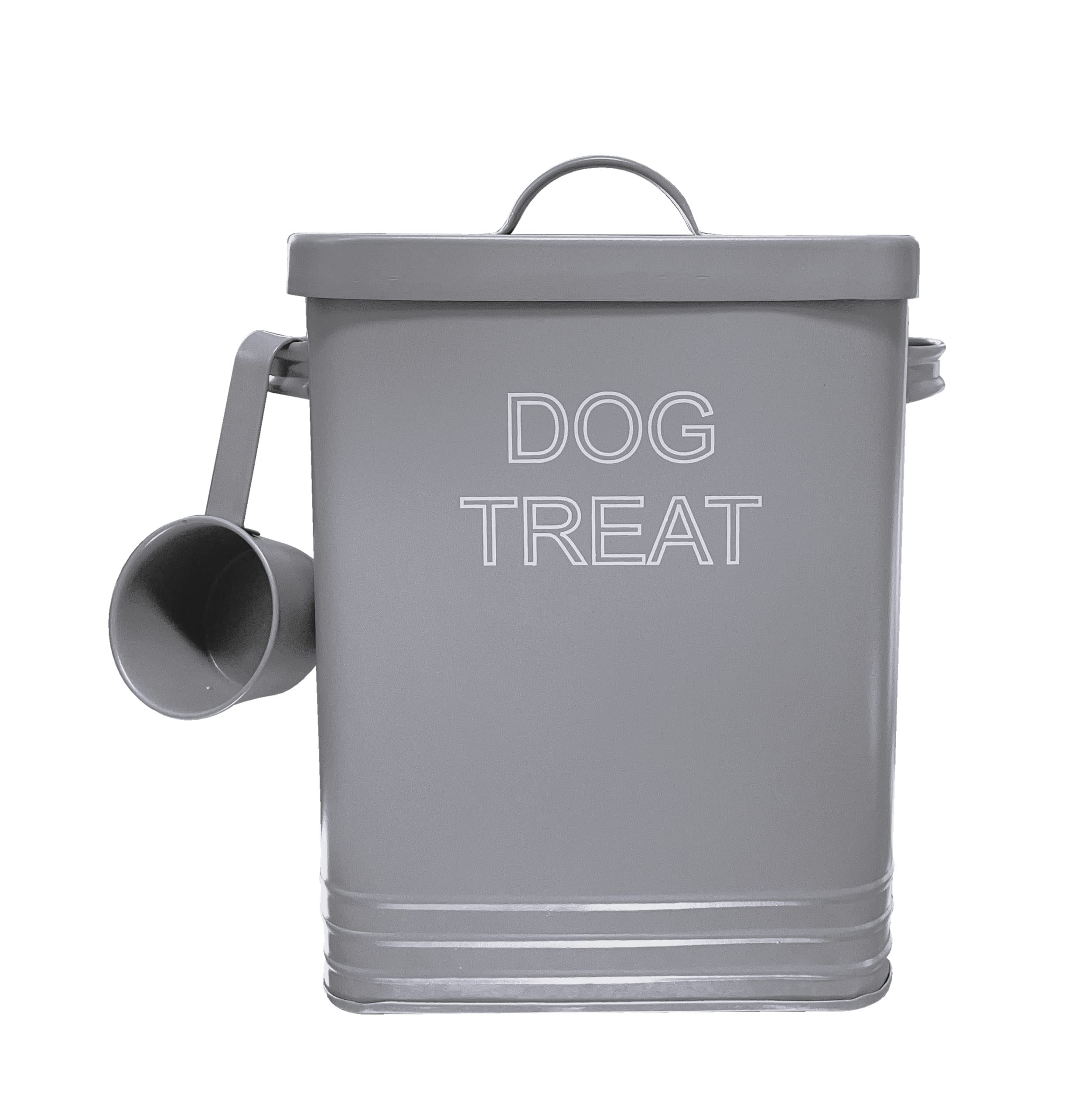 Nobel Dog Food or Dog Treat Storage Tin with Lid with Scoop Non Slip Pads (DOG TREAT, Grey)