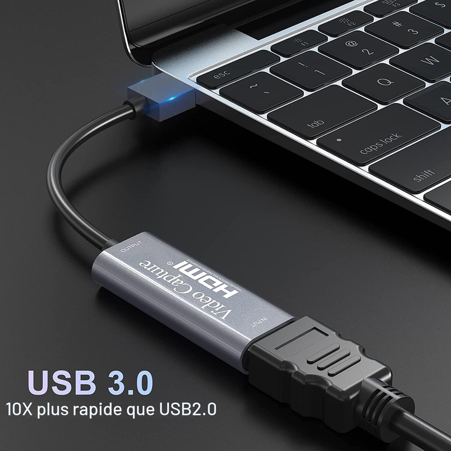 VIXLW Capturateur vidéo HDMI vers USB 3.0, 4K/1080P HD, Compatible avec Windows/Mac OS/Linux, Adaptateur pour Streaming en Direct, Jeux et vidéoconférences, argenté