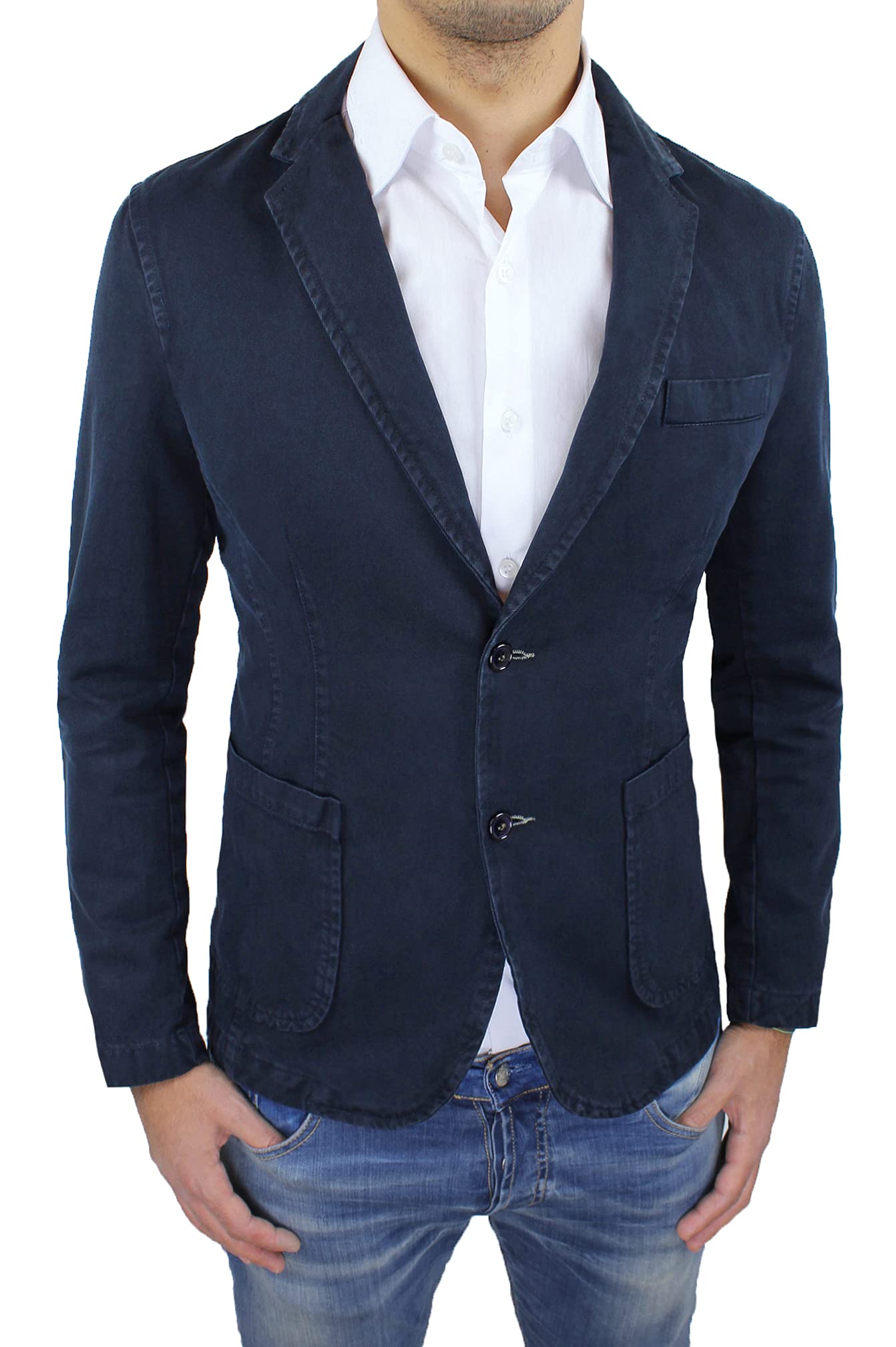 Blazer Giacca Uomo Grigio Nero Blu Beige Slim Fit Elegante Formale Casual in Cotone