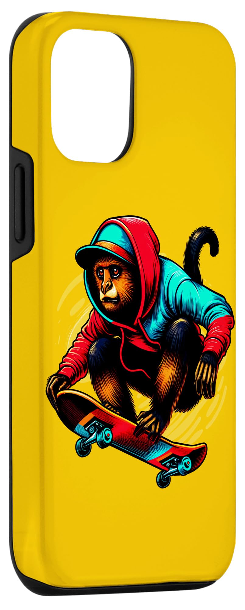 iPhone 14 Cool Funky Howler Monkey Skateboarding Illustration Art Case - Image 3