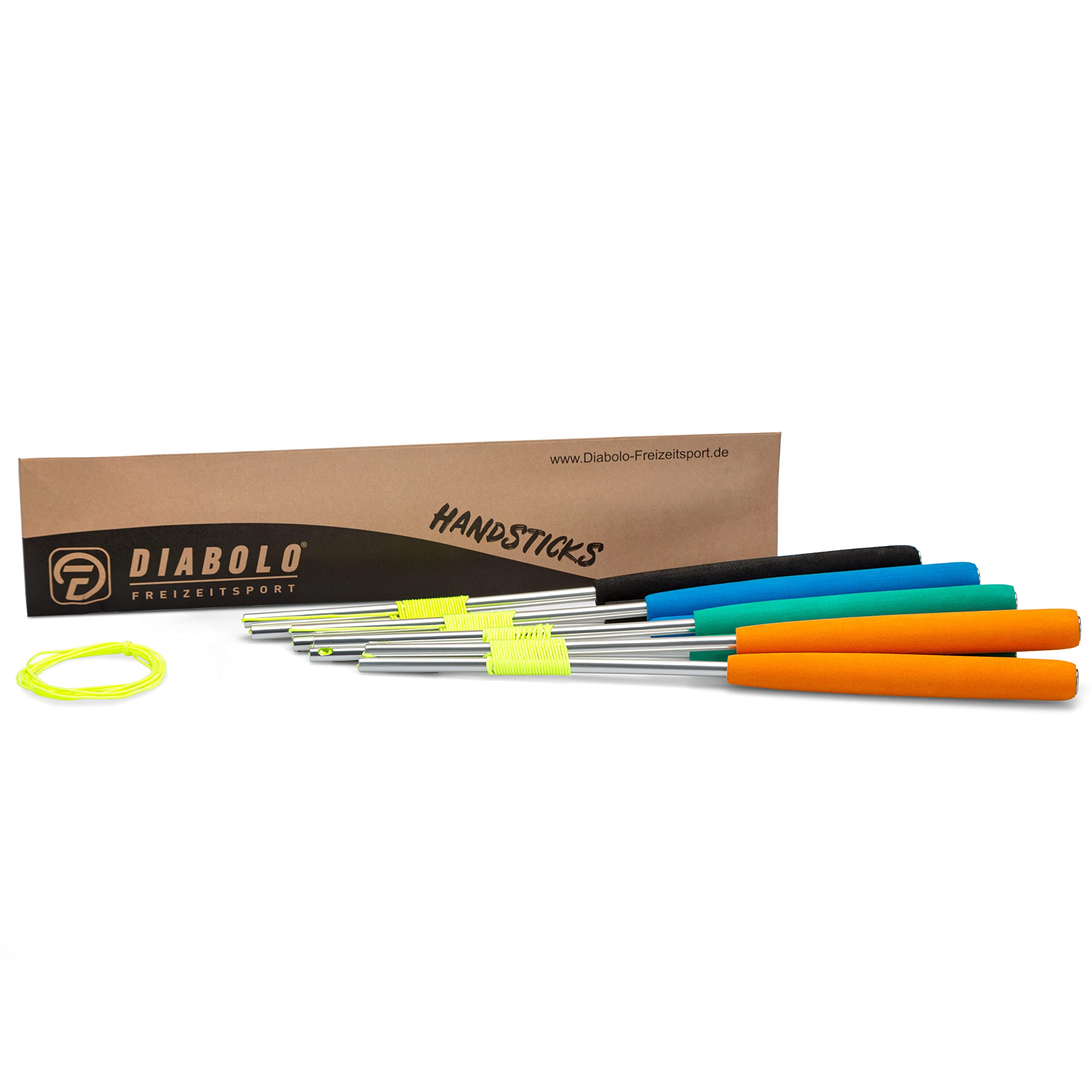 Diabolo - Manubrio in alluminio con cordino di ricambio (160 cm) e impugnatura in gommapiuma (arancione) – Qualità professionale per tutti i modelli e marche