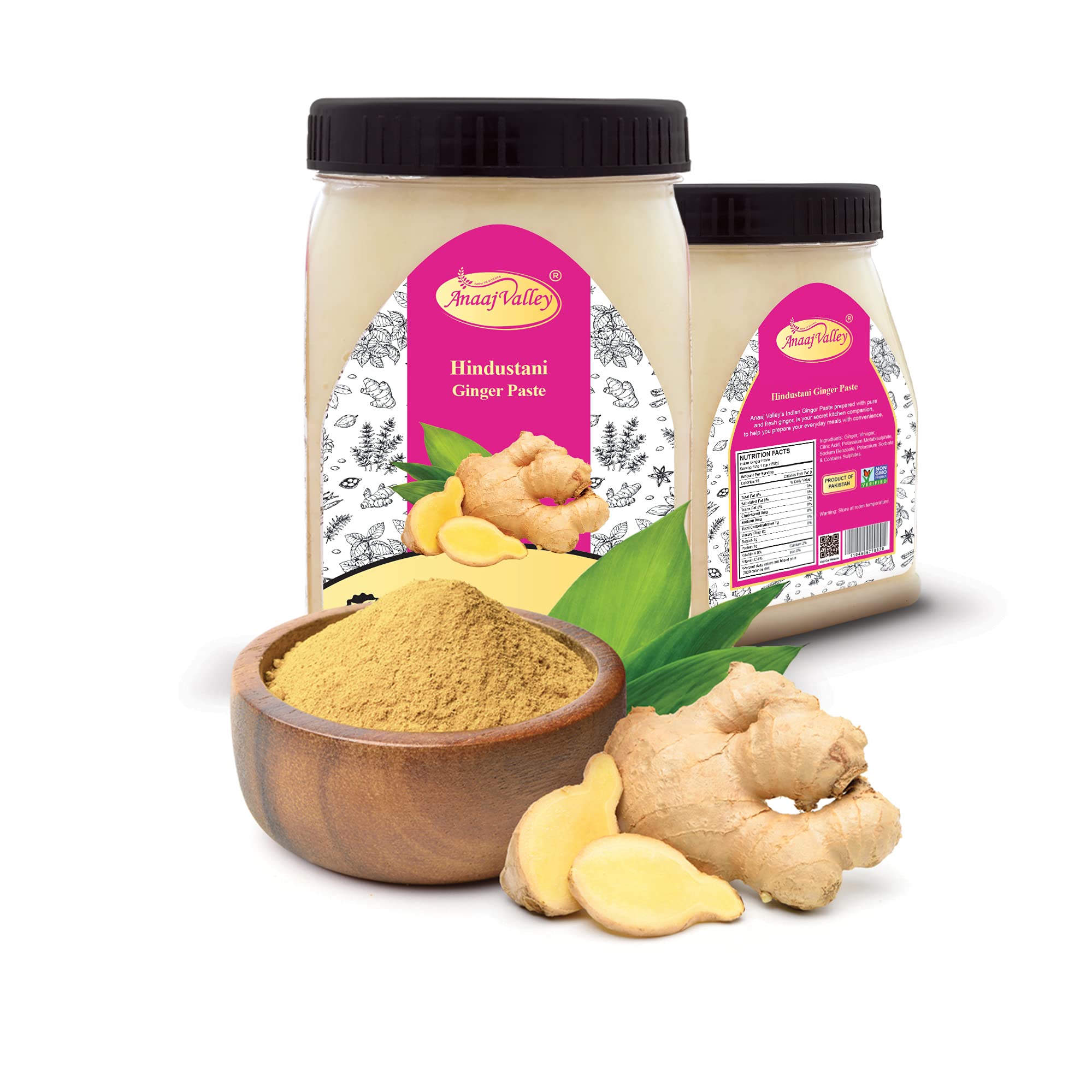 Anaaj Valley Ginger Cooking Paste – Fresh Ginger Minced Puree - Traditional Taste Cooking Paste from Fresh Ginger - Tradition of Quality Pakistani and Indian Food Staple - All Natural 350 Gr Bottle