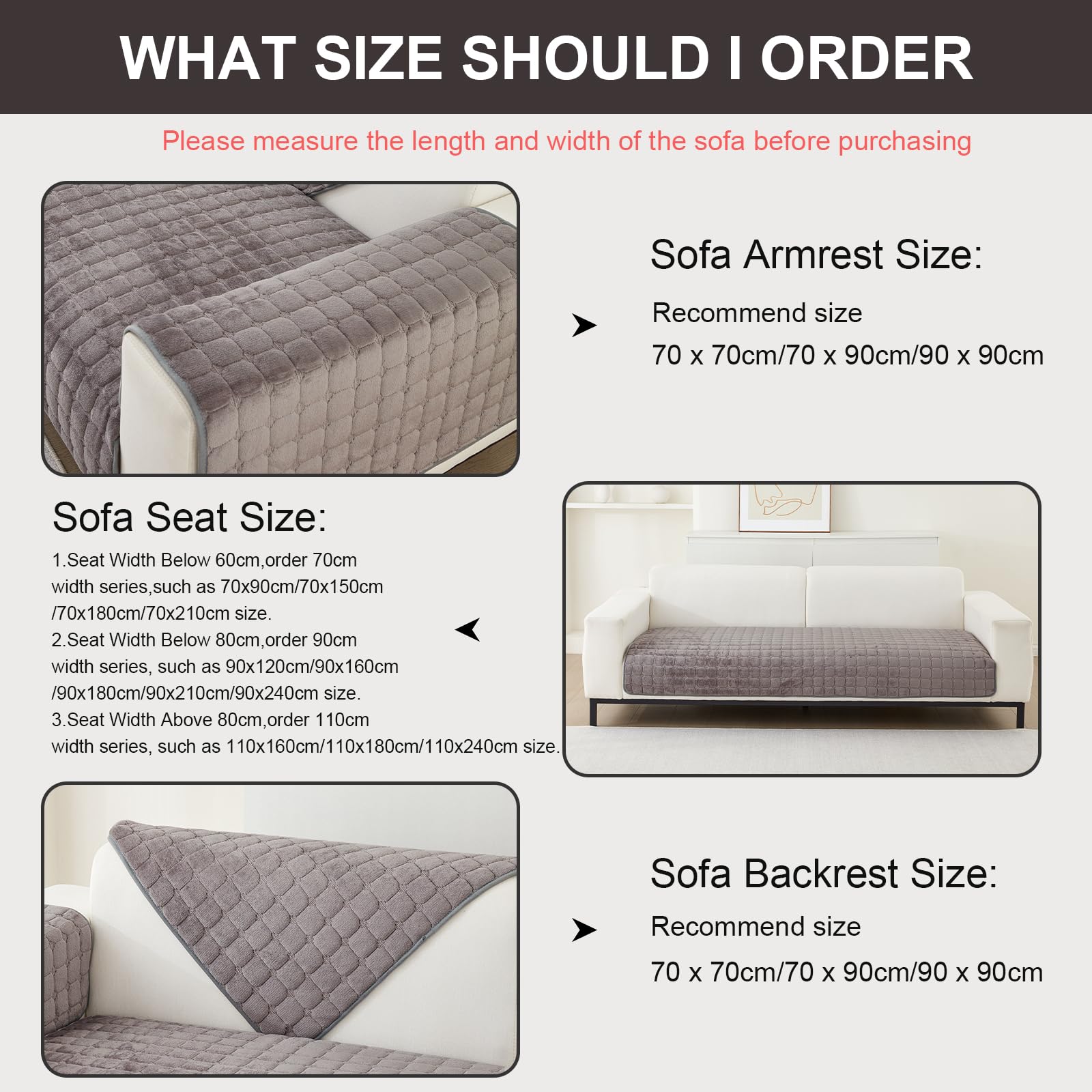 SHANNA Flanell Sofabezug 1 2 3 4 Sitzer Sofabezüge Couch Überzug L Form Ecksofa Sofa Couch Überwurfdecke, Sofahusse Sofaüberwürfe rutschfest Sofa Abdeckung (Braun, 70 * 150cm Stückweise Verkauft) - 4