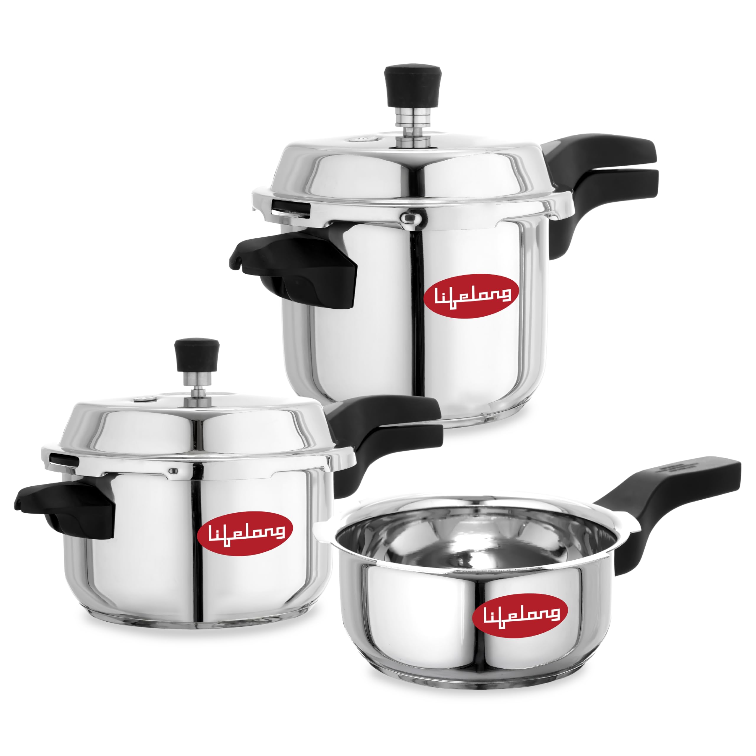 Lifelong Stainless Steel Pressure Cooker | Set of 3 | 2L, 3L & 5L | Induction & Gas Stove Compatible with Outer Lid, ISI Certified & Lock System |Safe & Durable Kitchen Essential with 5 Years Warranty-picture-35