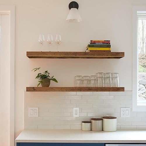 Vista 16 de QEEIG Estantes flotantes para pared de 23.6 pulgadas de largo, estante montado en la pared, baño, cocina, sala de estar, dormitorio, granja, B.