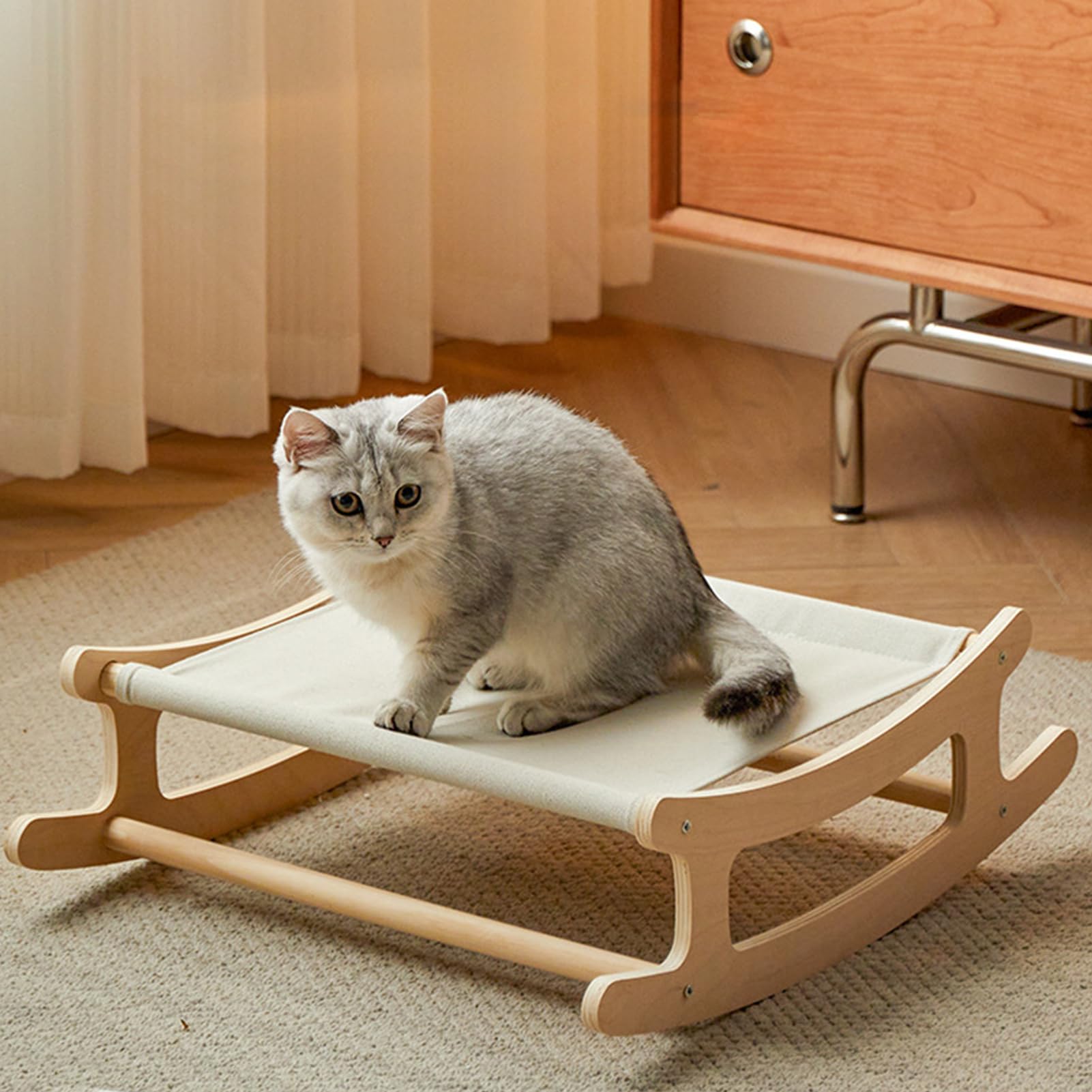 Amaca Gatti,Seduta In Legno Rialzata Morbida E Traspirante,50.5 x 41.5 x 15.8 cm Lettino Lavabile Per Gatti Con Amaca - Adatto a Animali Domestici, Casa e Angoli Interni