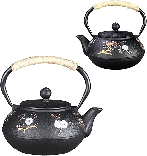 Vista 9 de Tetera SECHUDO de hierro fundido para estufa, segura con revestimiento interior esmaltado, hermosa tetera japonesa con infusor de acero inoxidable