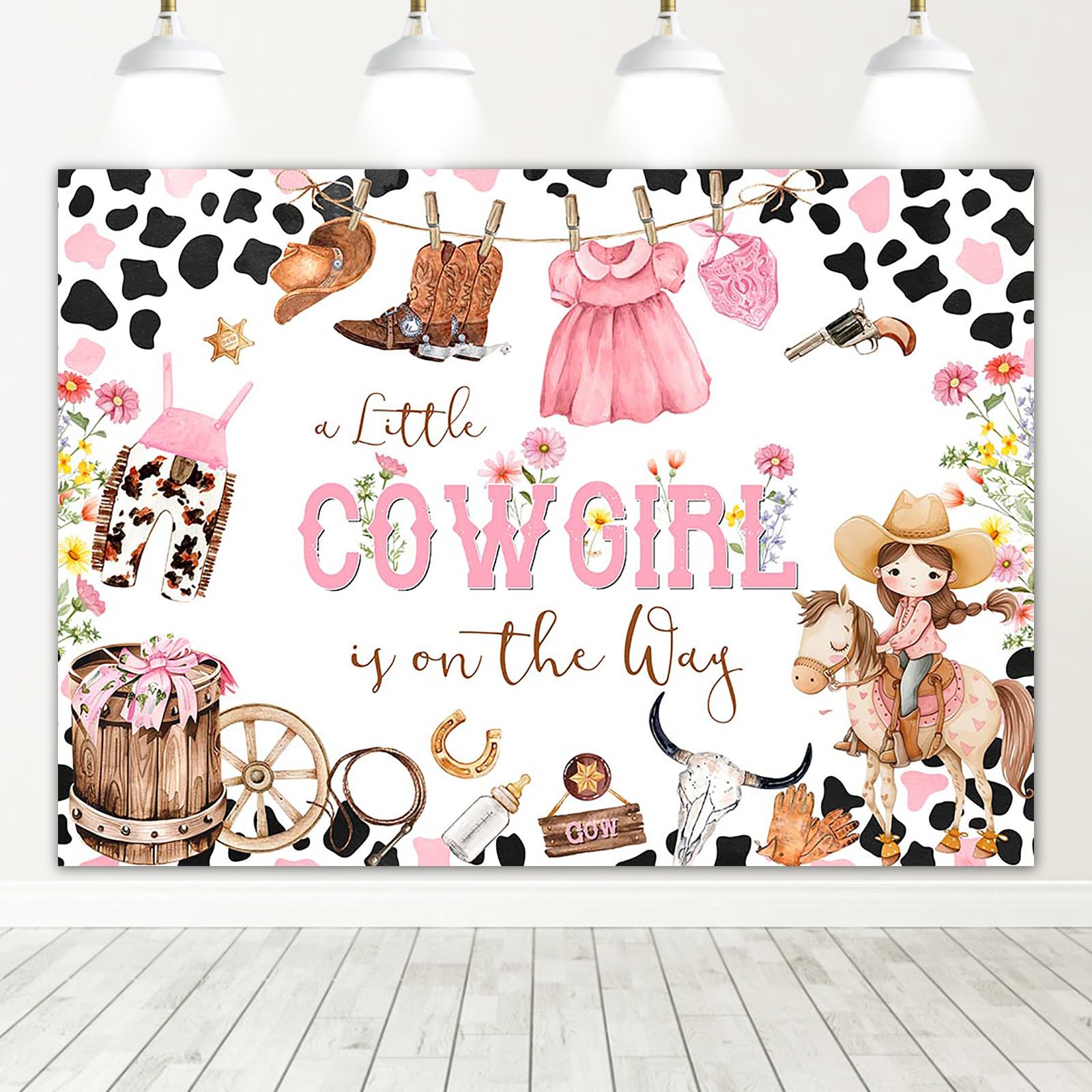 Mocsicka Cowgirl Baby Shower Backdrop A Little Cowgirl is on The Way Background Girl Western Baby Shower Party Decoration Photo Booth Props (Pink,