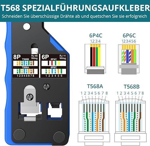 YGiTK Pinza Crimpatrice RJ45 di Rete Ethernet,Kit Multifunzione Strumento Crimpatura Spelafili per Cavi di Rete CAT5/CAT6/CAT6A/CAT7-con Taglierina per Cavi 50 Connettori RJ45 Cat6, 50 Guaine - 7