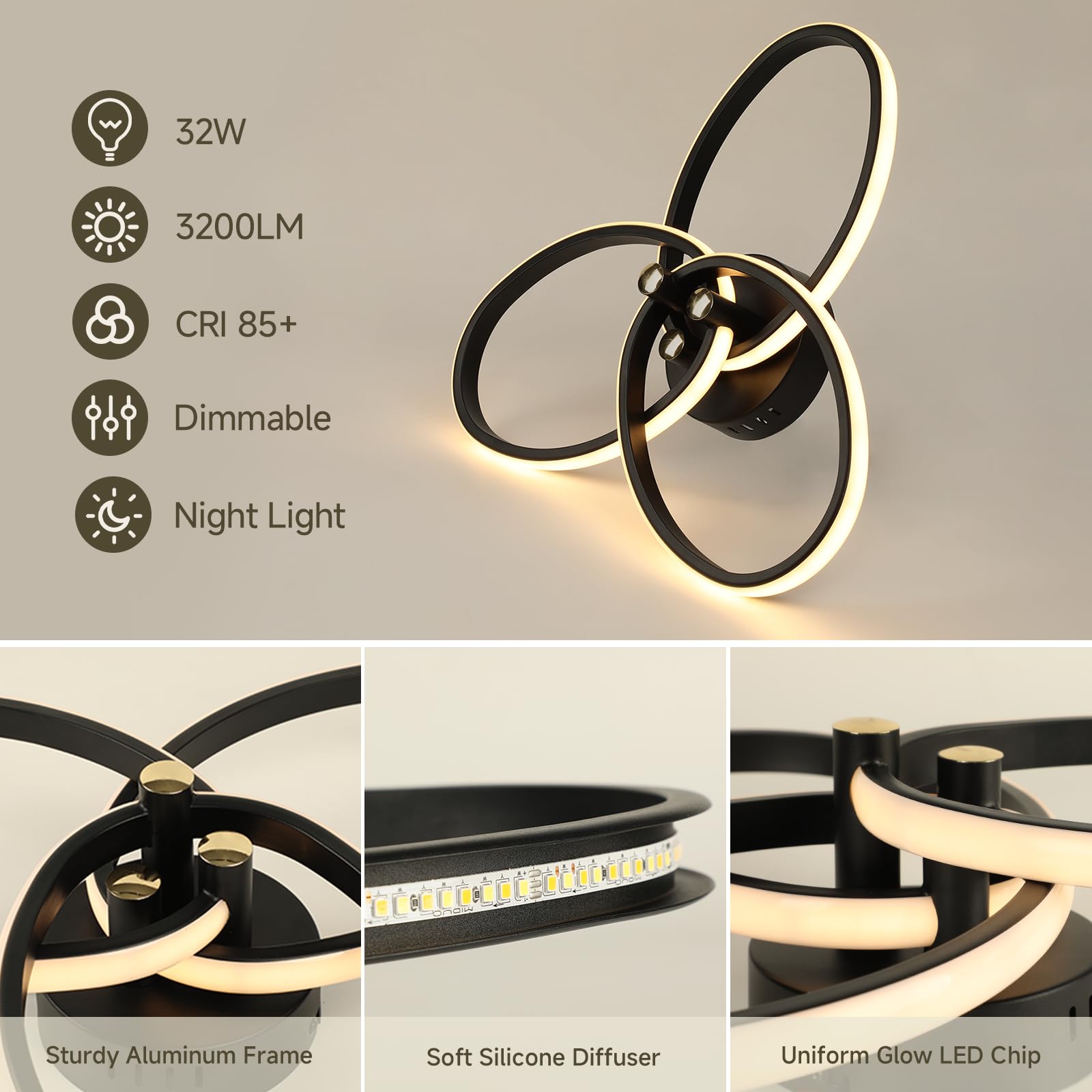 OTREN LED Deckenleuchte Dimmbar Deckenlampe Wohnzimmer mit Fernbedienung