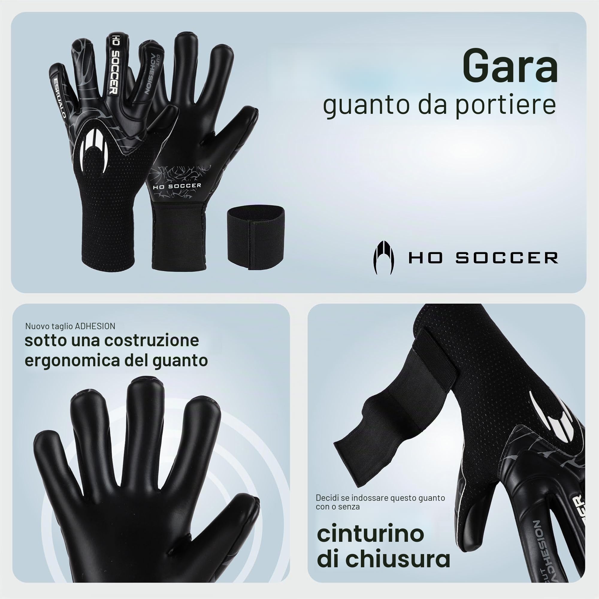 HO Soccer ESKUALO - Guanti da portiere, unisex, per adulti, colore: nero 10