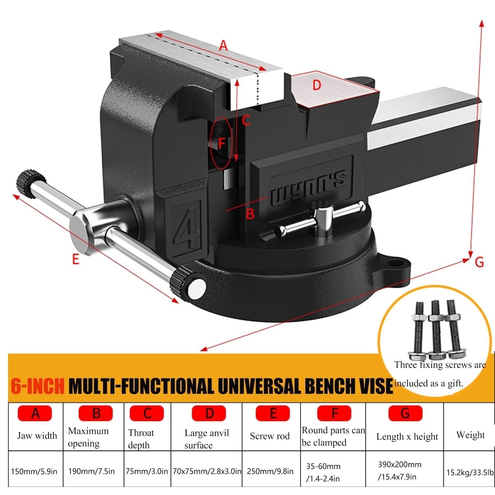 Étau d'établi robuste avec pivot universel pour le travail du bois et du métal, design amovible
