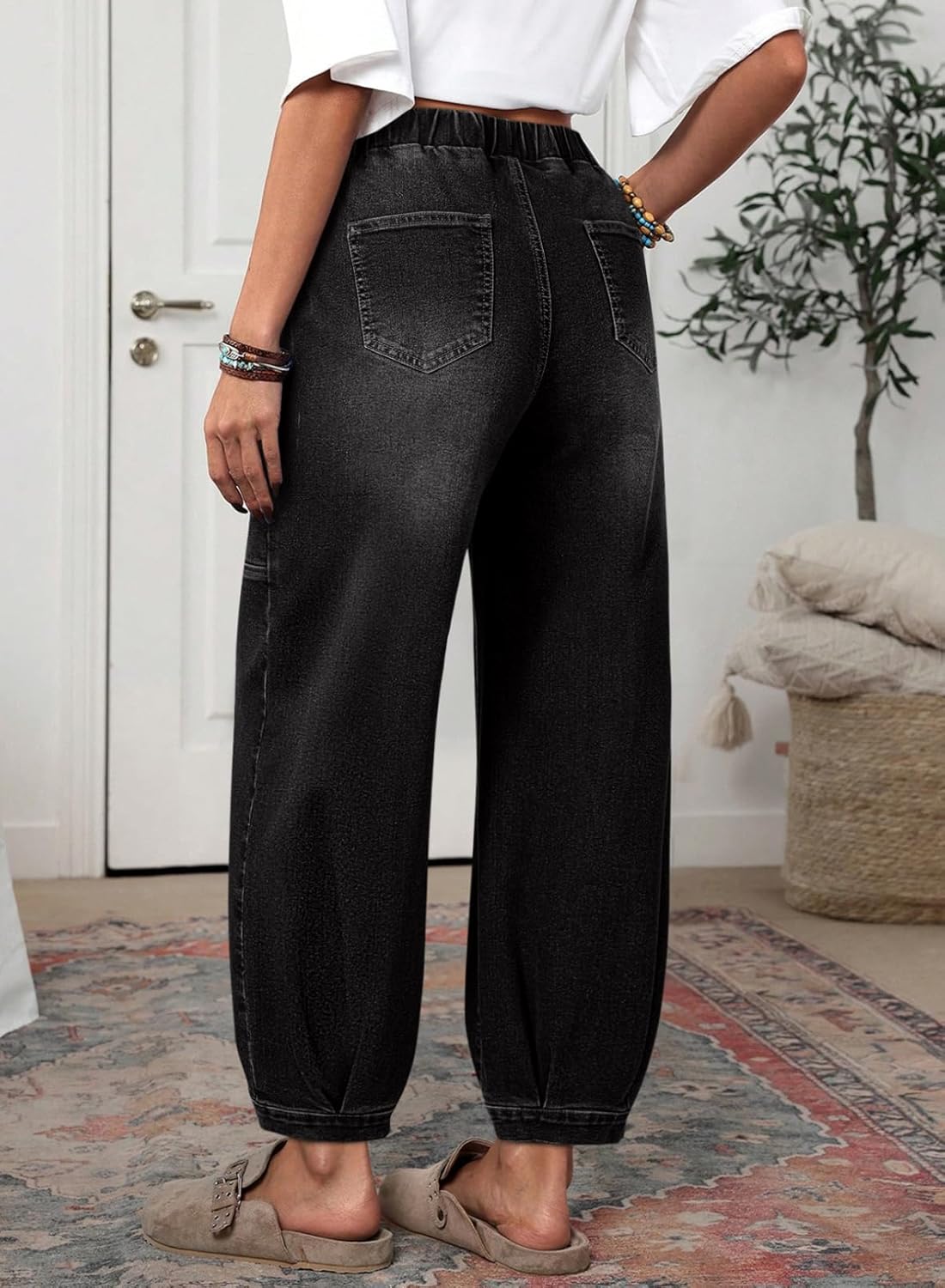 Sidefeel Barrel Jeans for Women Trendy Wide Leg High Waisted Cropped Baggy Relax Fit Stretch Pocketed Denim Ankle Pants - Image 3