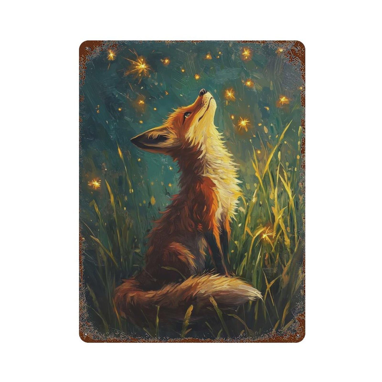 Garage Style Fox And The Star Lights Rusty Metal Tin Sign 15.7"x11.8", Classic Wall Plaque for Bar And Workshop
