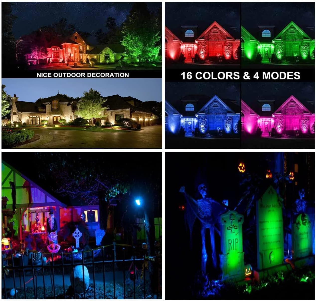 Junview Christmas Decorative RGB 12W Landscape Lights with Remote Control - Waterproof for Yard, Garden Path (4Pack)