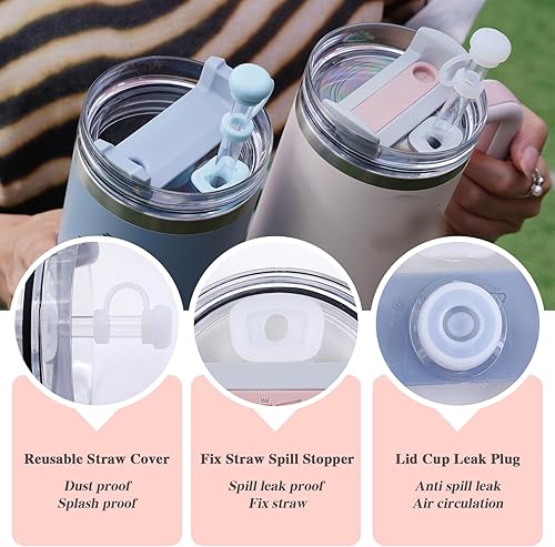 Miniatura 4 de Tapón antiderrames para vaso Stanley Cup de 40 onzas y 30 onzas con asa, incluye funda para popote reutilizable, tapón para fugas y tapa de tapón