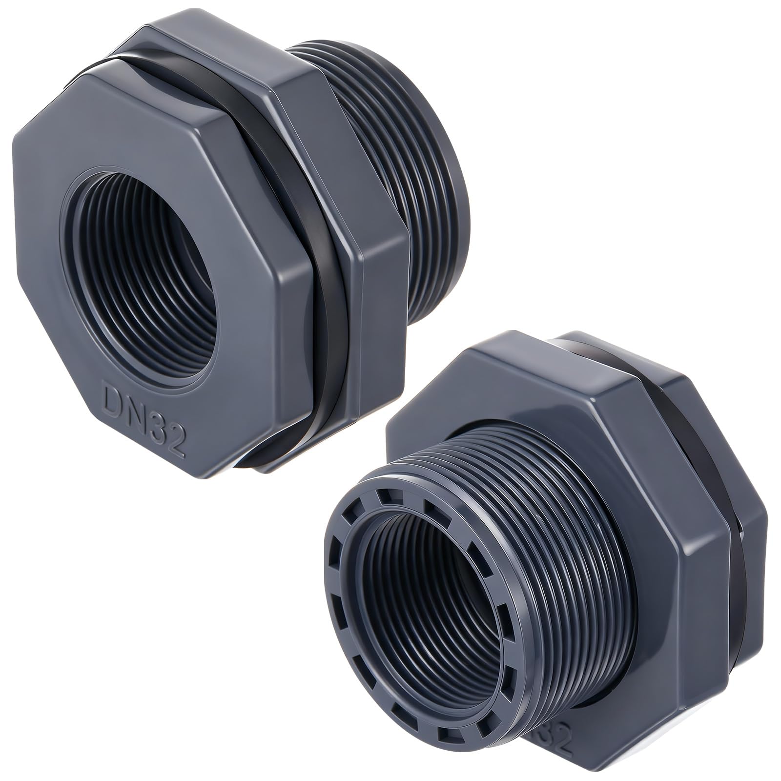 2 Pcs 1-1/4 Inch Bulkhead Fitting PVC Npt Tank Connector