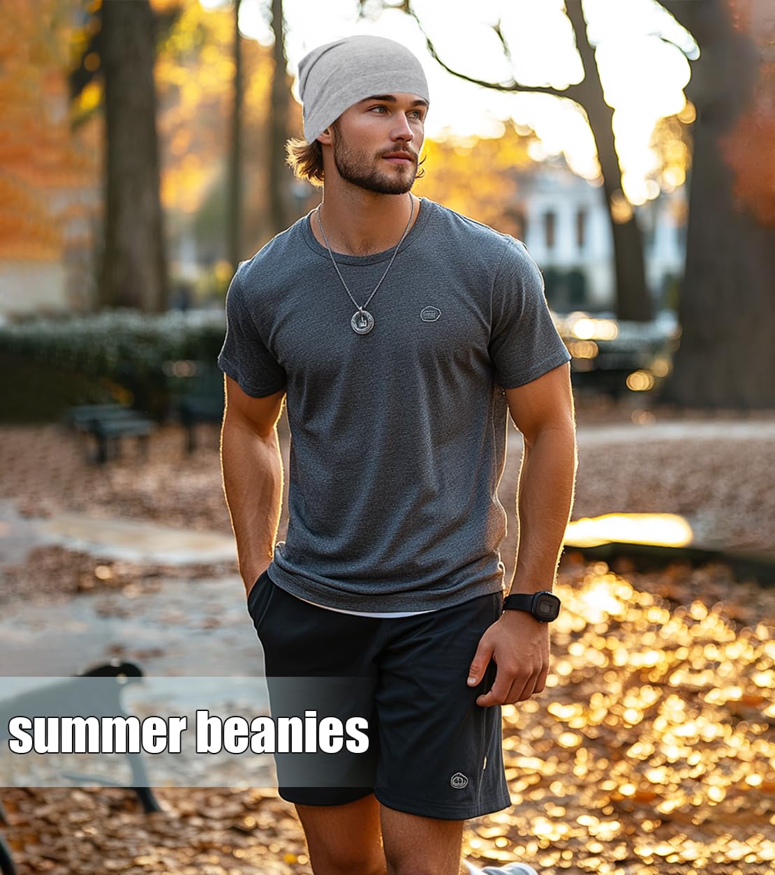 SRLLBBY Lightweight Cotton Beanie, Summer Skull Caps, Light Grey Breathable Thin Sleep Hats for Running Cycling Hiking Fishing (Light Grey