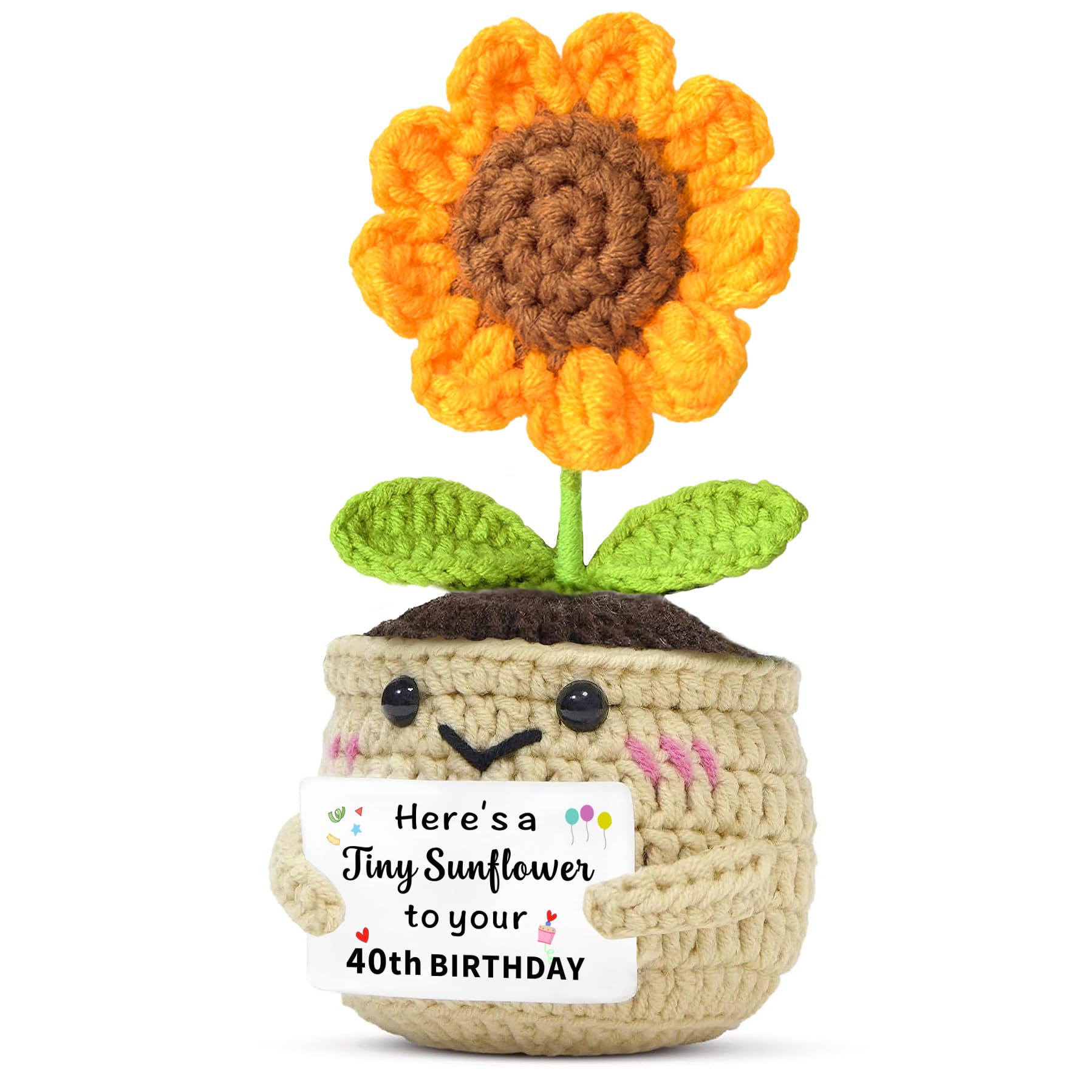 JMIMO 40th Birthday Gifts for Women Handmade Crochet Sunflower With Birthday Card,40 Years Old Gifts for Sister Daughter Mum Auntie Best Friend