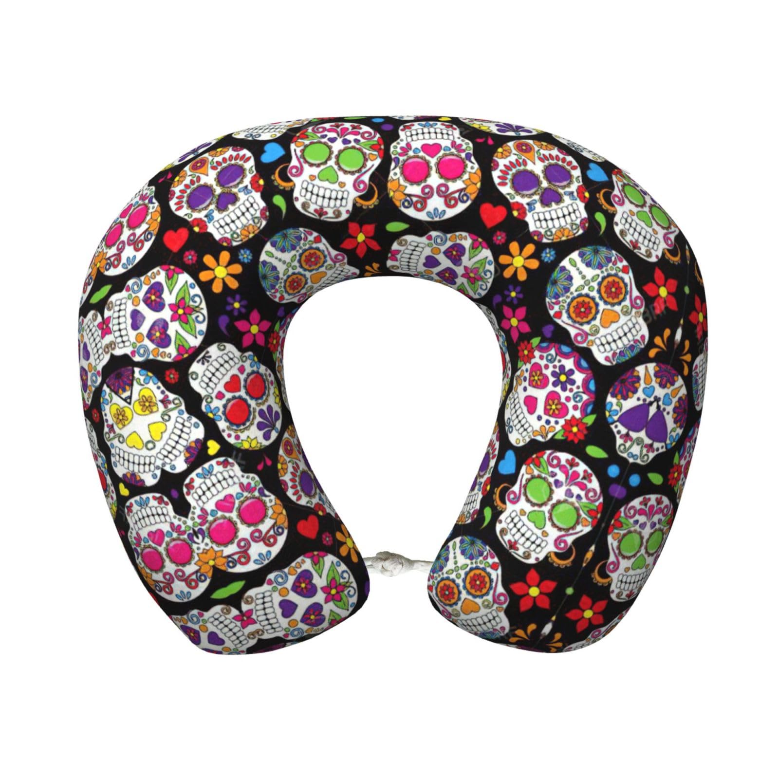 ASFgda U-Shape Memory Foam Skulls Print Travel Pillow,Neck Support,Washable Cover For Airplane Car Home Office