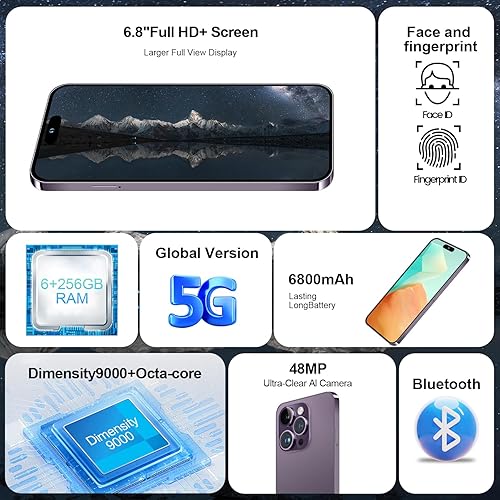 Miniatura 5 de Teléfono Android desbloqueado A15 PROMAX Android 13 Teléfono celular con isla dinámica 6GB+256GB 6800mAh, carga rápida, pantalla HD 48MP+108MP